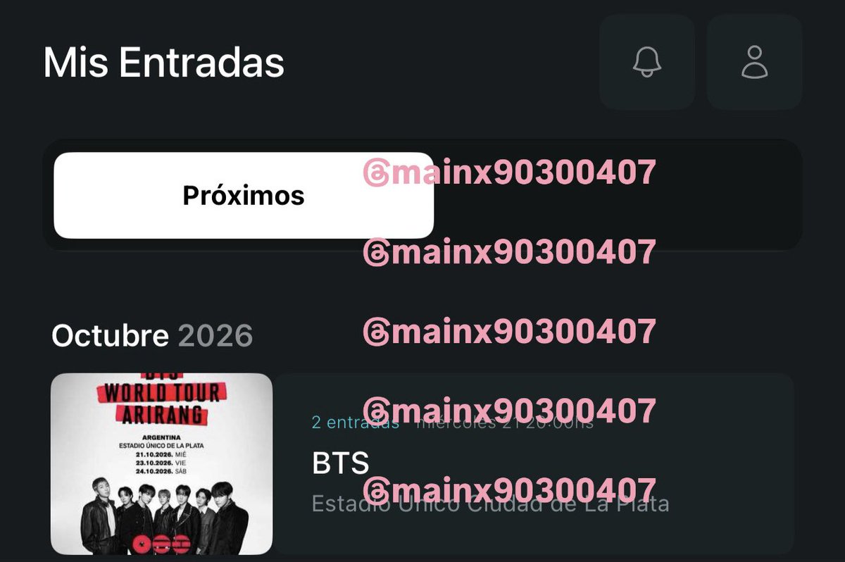 mainx90300407's tweet photo. Vendo entrada para BTS en Argentina
21 de octubre, Cabecera Norte. Trato presencial en cualquier shopping de CABA. Mi amiga no puede ir y me quedó demás. Interesados al md

#BTS_WORLDTOUR_ARİRANG #BTS_ARİRANG #btsarmyforever #bts https://t.co/UP9G0q7Yud