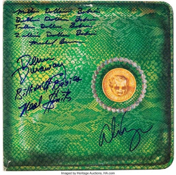 Reptile_Hybrid's tweet photo. Look closely at Alice Cooper’s ‘Billion Dollar Babies’ album cover. The white rabbit 🐇 represents the molecular structure of adrenochrome and the panda 🐼 eyes painted on the baby is celebrating Satanism and pedophilia. 

The vinyl sleeve cover is blatantly reptilian and was an inside joke for the hybrid Reptilians that control the music industry. Also notice the 33 diamonds around the gold emblem. They throw it in your face but most people are too stupid to figure it out. 

Alice Cooper @alicecooper seems like a nice man and I wonder if he is aware of how he is being used to promote Satanism.🦎🤔🐊

‘Billion Dollar Babies’ was released in 1973 and went to number 1 on the billboard pop album charts. As usual, we all consumed this garbage and completed the black magic spell.🦎👹🐊