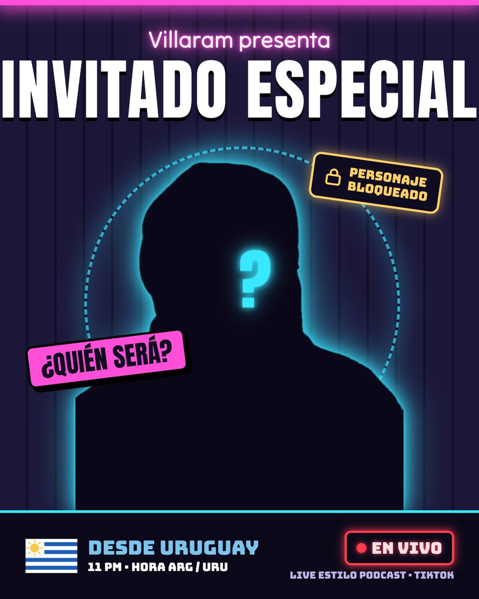 Jhamesjrh2's tweet photo. 🔒 PERSONAJE BLOQUEADO 🔒

Hoy a las 11 PM 🇦🇷🇺🇾 se desbloquea un invitado especial desde Uruguay 👀
Vamos a charlar de todo un poco… y sin filtro.
¿Quién será? Déjalo en los comentarios
🔴 EN VIVO por TikTok
https://t.co/up8F7oX440
#Villaram #EnVivo #Podcast #Uruguay #Venezuela https://t.co/CyIlKoC1Te