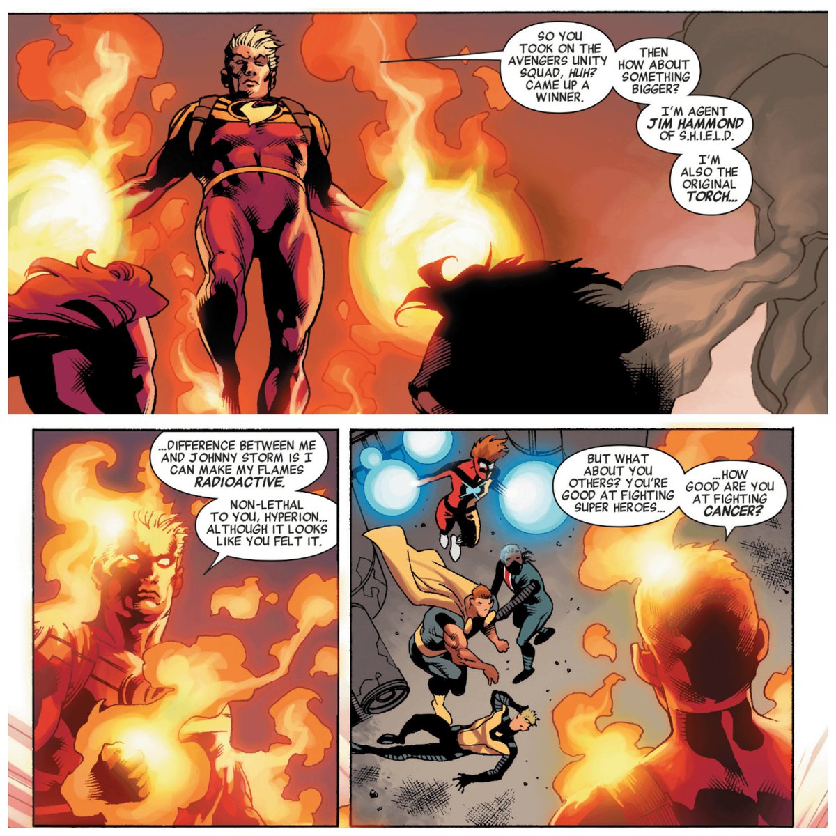 NatureOfFire's tweet photo. https://t.co/M7VyhIbDDL now that jim hammond is appearing in visionquest ,  it’s worth remembering that the human torch is a legacy character

  jim was the og human torch ,  first appearing in marvel comics #1.  johnny grew up reading his comics ,  which is where he got the name https://t.co/RIofYituwl
