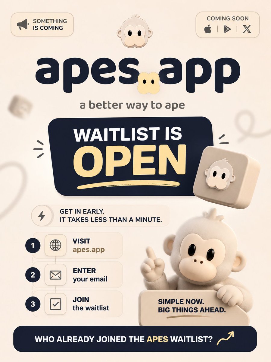 kopX_drop's tweet photo. 🦍 Apes App is getting closer 👀

@Apesdotapp just opened its waitlist.

No complicated tasks

— just inter 🔗 https://t.co/bo9FX1xiZ7 

— drop your email and get in early.

Could be worth keeping on the radar. https://t.co/kNhiHbs7yS