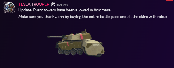 tdx_leaks's tweet photo. ⚠️Event Towers have been ALLOWED IN VOIDMARE!

Thank you John Roblox ‼️ https://t.co/PMzVIrFuIW