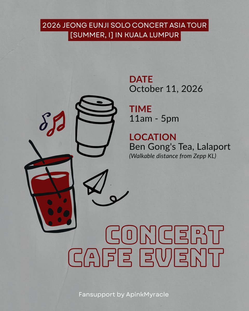 ApinkMYracle's tweet photo. PANDAS, ARE YOU READY? 🐼
Before we scream our hearts out at the concert, come lepak with us! Let's celebrate Eunji's return to KL together with good tea and great vibes~ 🥤🎉

📅 Oct 11 
⏰ 11AM - 5PM
📍 Ben Gong's Tea &amp; Dessert

#JEONGEUNJI #정은지 #JEONGEUNJIinKL #SUMMER_I https://t.co/xFMIc4FEJl