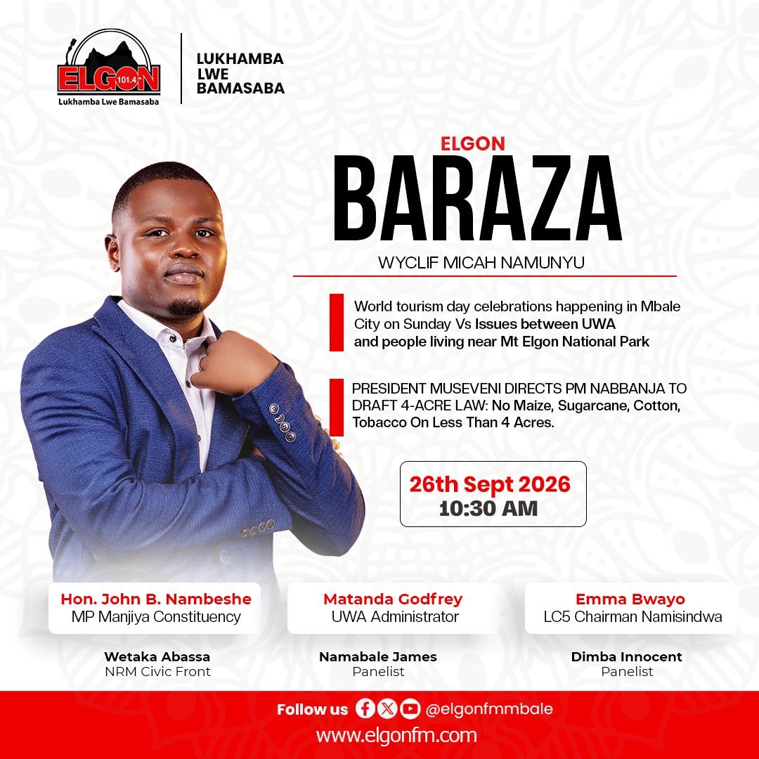 ElgonFMMbale's tweet photo. World tourism day celebrations happening in Mbale City on Sunday Vs Issues between UWA and people living near Mt Elgon National Park
#ElgonBaraza26 #episode39 #politcs https://t.co/C8TKei1bPP
