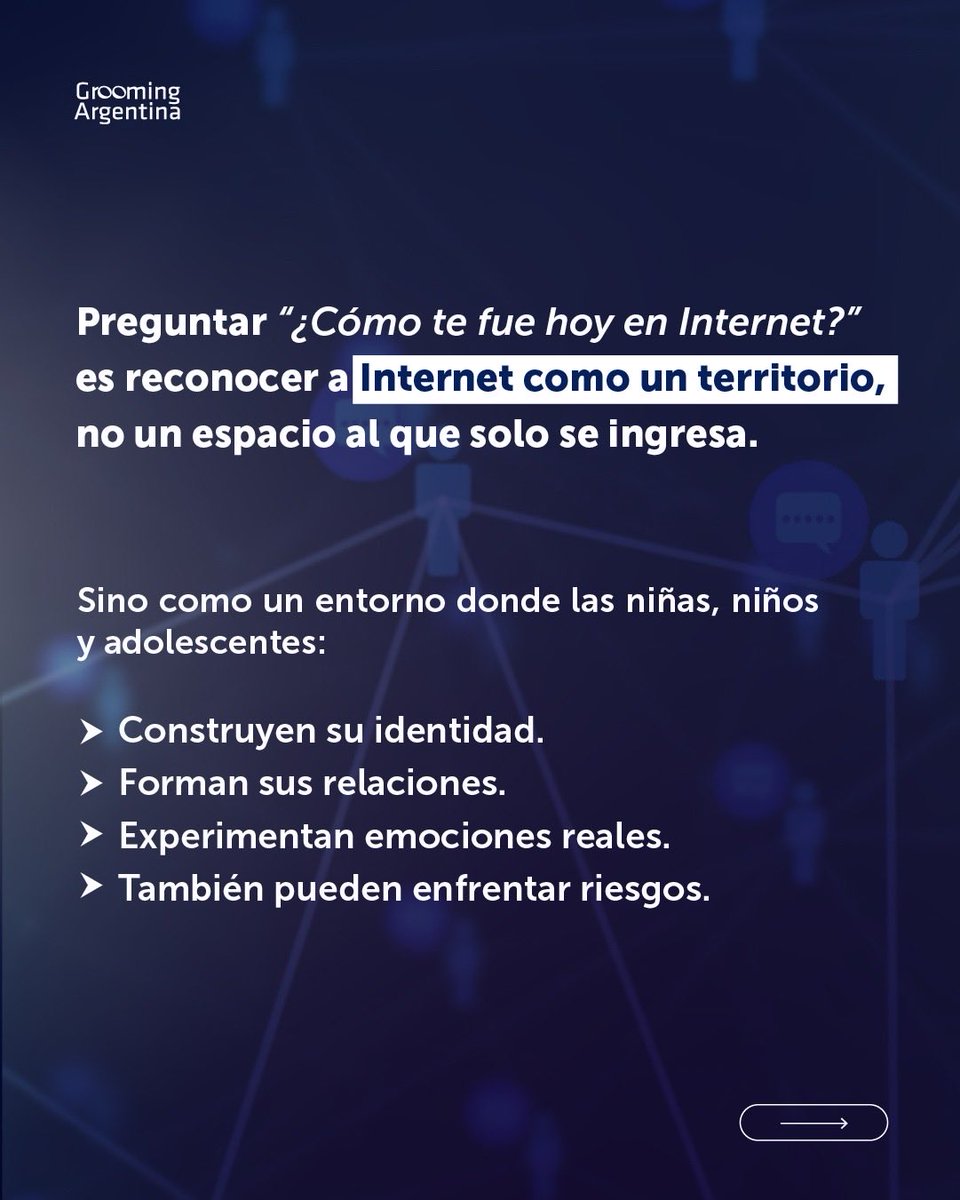 GroomingArg's tweet photo. 💬 LA SEGURIDAD DIGITAL EMPIEZA CON UNA PREGUNTA

🗣️ A diario, les preguntamos a nuestras hijas e hijos sobre la escuela o el club, pero nos olvidamos de indagar sobre lo que viven día a día a través de las pantallas. Lo que pasa en #Internet, también tiene impacto directo en sus vidas y requiere de nuestra presencia.

💡 No necesitamos ser expertos en tecnología para acompañar. Necesitamos preguntar.

📚 Encontrá herramientas prácticas para afrontar los desafíos de la crianza digital en "¿Cómo te fue hoy en Internet?", el libro del Dr. @hernangnavarro, Director Ejecutivo de Grooming Argentina. 

📲 Podés conseguir tu ejemplar en todas las librerías del país o ingresando acá: https://t.co/TrQaYkXhZ2