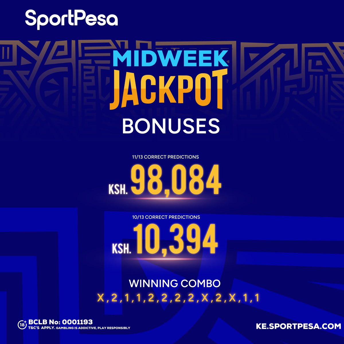 SportPesa's tweet photo. SportPesa Midweek Jackpot Bonus Alert!

Uliwai ngapi?😜 Congratulations to all Bonus Winners! 👏

Changamkia OVER 134 MILLION Mega Jackpot, Shinda, Lipwa instantly! 🫡

https://t.co/KvvUAMqsZz | #MakeItCount https://t.co/MQNIvzb8tQ