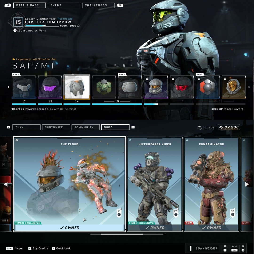ShitpostRock's tweet photo. ''Activisision getting Halo is bad because they will add battle passes to Halo and monetize it like they did with COD!!!''

343 ALREADY DID THAT YOU MORONS https://t.co/44gBTQJiBD