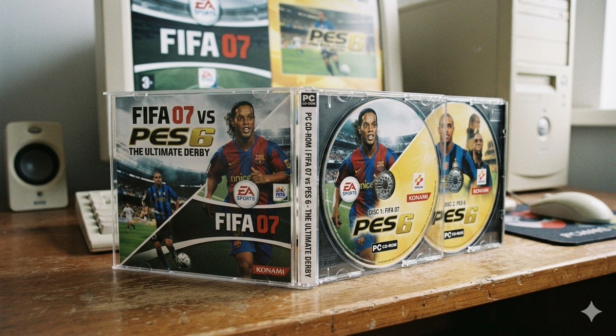 MorpheusKane's tweet photo. The ultimate dream football video game - FIFA 07 vs PES 6: The Ultimate Derby.
⚽️🔥💚
N.B. Sorry if this AI slop bothers you, but this is a huge missed opportunity by EA and Konami, possible only if they worked together in 2006.
😁
#PES6 #FIFA07 #Football #EA #Konami https://t.co/exltgnYBdC