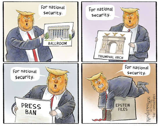 ChetterHub's tweet photo. Trump says the ballroom, the arch and banning the press are about βnational security.β
At this rate, Iβm just waiting for:
βThe Epstein files? National security.β
Apparently βnational securityβ is becoming the duct tape for anything Trump doesnβt want us looking at. https://t.co/N360wpOXon