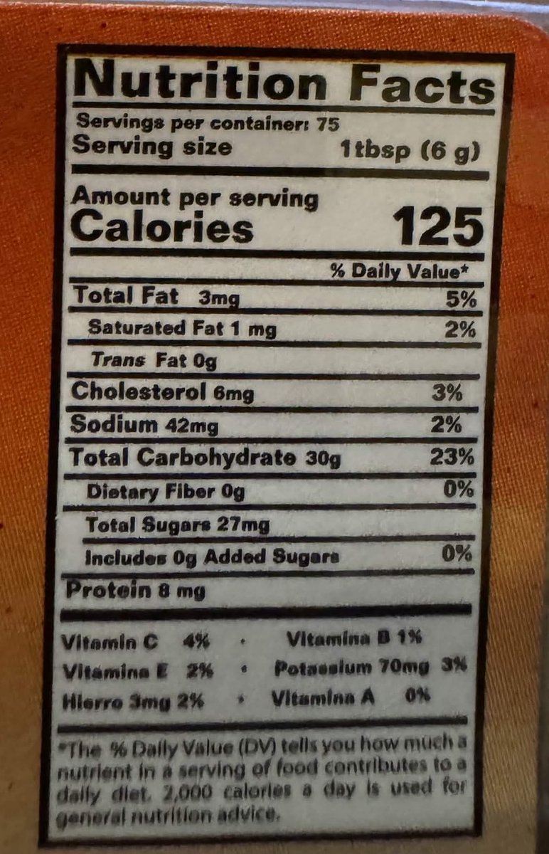 MVjagaimo's tweet photo. A friend sent this in Discord saying he couldn't eat this because the whole bar of ice cream would be more than 9000 calories

And we were like that can't be right, and looked at the nutrition label

I think we've found the worst label ever made

- the weight of the bar is 4 oz but the label says 75 servings of 6 grams, which comes out to 15.9 oz
- the maximum calories of something that weighs 6 grams is pure fat and that would only be 54 calories. this is apparently 125 calories for 6 grams.

unless they put uranium in this bar, i don't think it is 9000 calories
- there's 30 grams of carbohydrates in this 6 grams of ice cream.
- 3 mg of fat is apparently, 5% of your daily value.
- 1ml of milk contains 50mg of sugar. and sugar is an ingredient. but the total sugar is only 27 mg