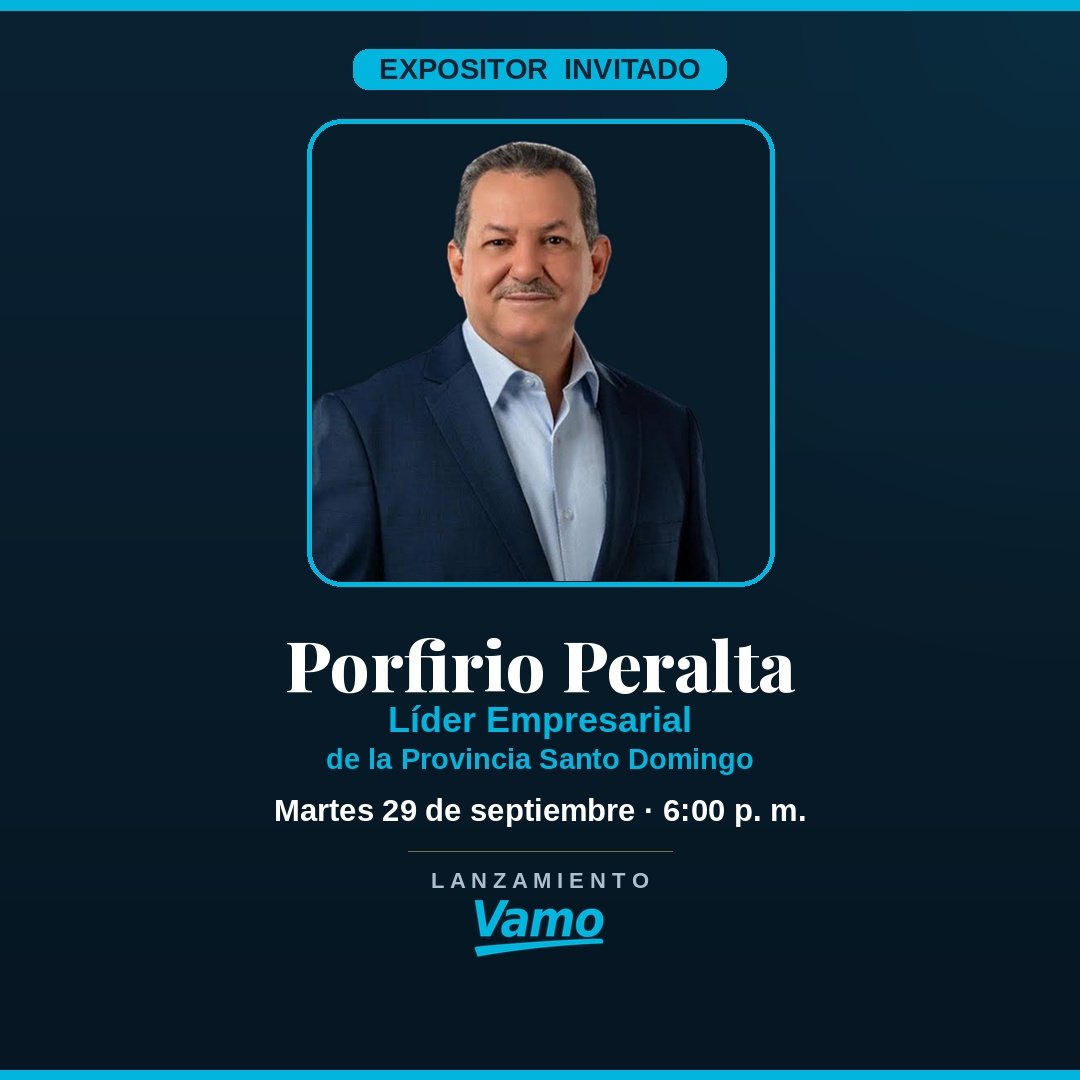 vamocomunica's tweet photo. Nos honra como Expositor Invitado: Porfirio Peralta (@porfirioppc). Líder Empresarial de la Provincia de Santo Domingo. https://t.co/LhNJiJ7Jv3