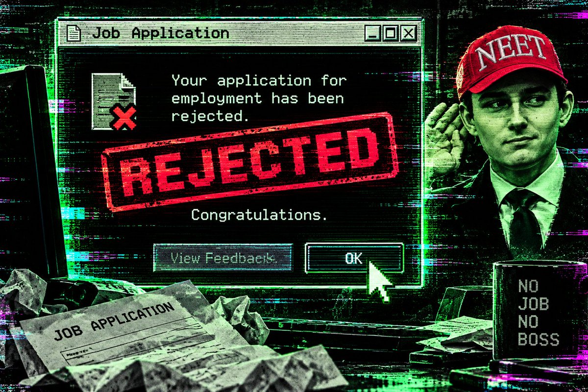 UBIxNEET's tweet photo. Your application for employment has been rejected. Congratulations. https://t.co/ofrEH5Uy49