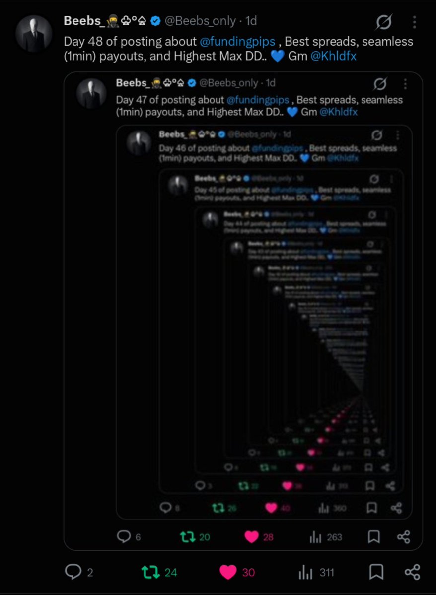 Beebs_only's tweet photo. Day 49 of posting about @fundingpips , Best spreads, seamless (1min) payouts, and Highest Max DD.. 💙 Gm @Khldfx https://t.co/4vWU0DoSwg