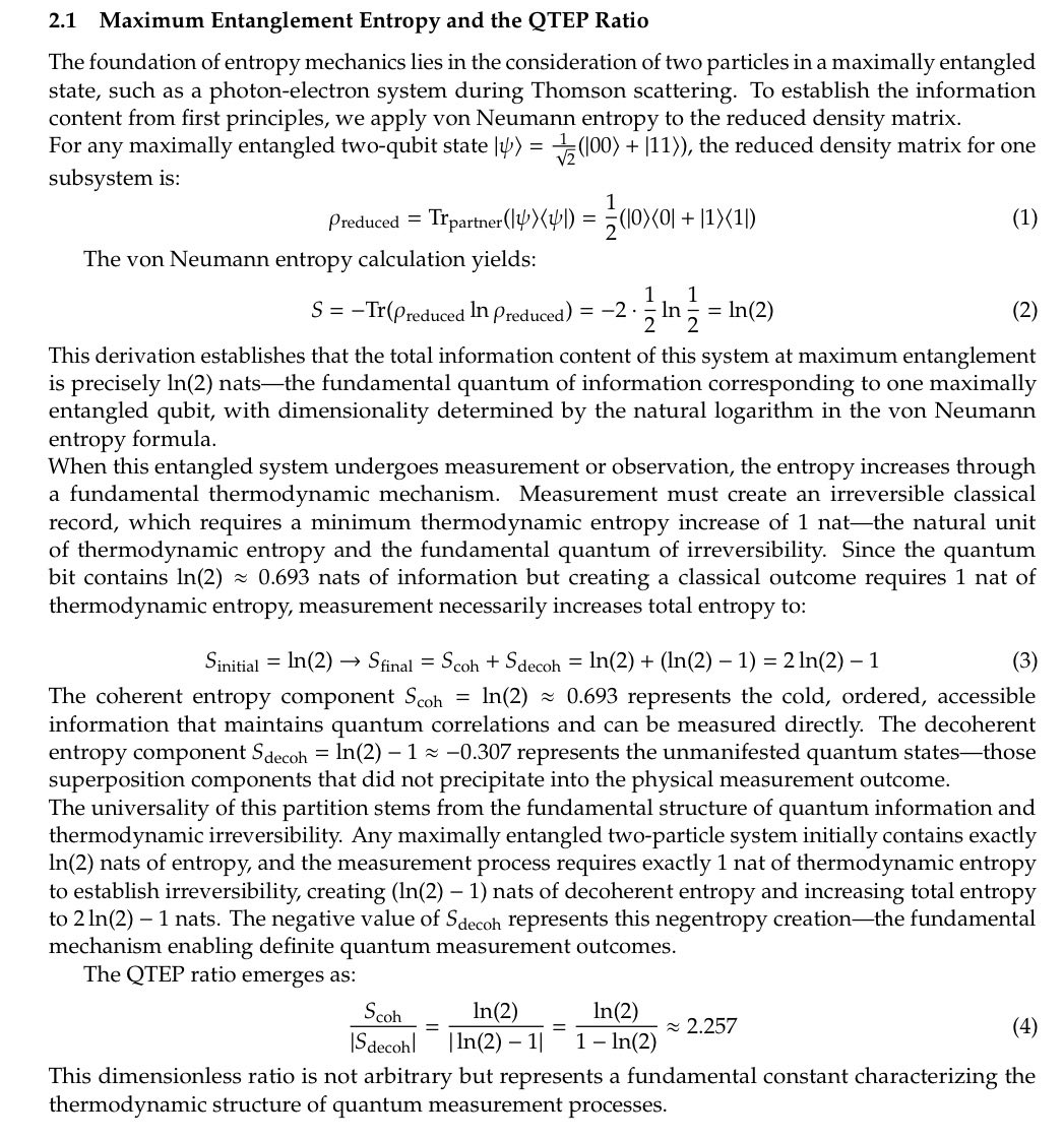 BryceWeiner's tweet photo. Bits do not “become” entropy. Entropy (Von Nuemann) is a measure of the information content of a system. Thomson scattering of photons and electrons entangles the two particles with an information content of ln2. It’s indisputable. That doesn’t mean you can see what those states are. From the same paper as above: