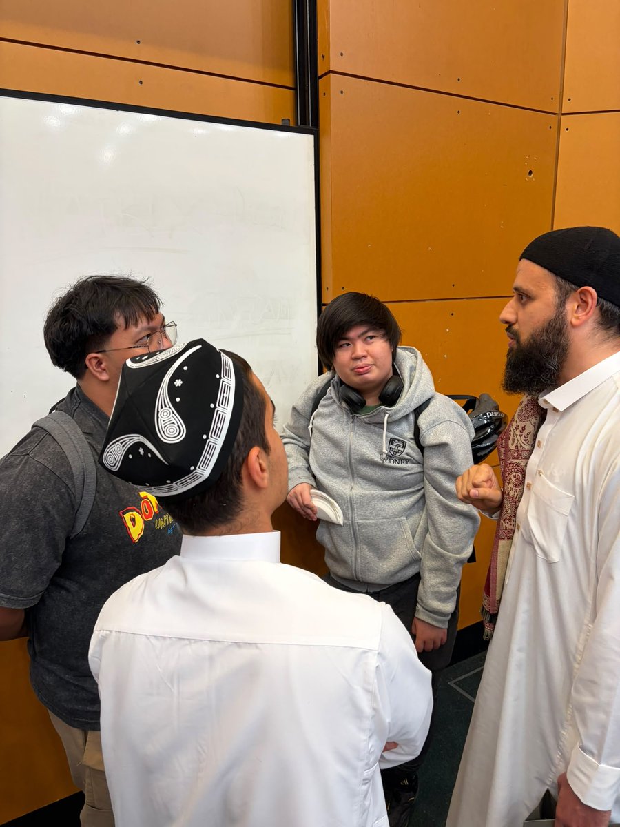 HarounKanj's tweet photo. A friend and I had a debate yesterday at a local university with two Christian Priests concerning the nature of Jesus (عليه السلام).
Alhamdulillah, it was a positive interaction. My guiding principle, as I stated from the very get-go in my introduction, was:
ولا تجادلوا أهل الكتاب الا بالتي هي أحسن.
We made our objections to the divinity of Christ crystal clear, based on both logical and textual evidence, but we did so in a non-hostile manner. 

After the debate, I had some small talk with the two priests, and it turned out that one of them was born in Syria but grew up here in Australia. He shared some interesting stories of his early childhood. The other Priest was intrigued by some of the stories I shared of positive interactions early Muslims had with Christians across the globe, especially the first migration of the Sahaba to Ethiopia. It turned out that the Priest had spent quite some time there in his church services. 

I also pointed out in my intro and final words that there is undoubtedly a push, especially in the West, to pit Muslims and Christians against each other with the intent that it eventually turns violent. I stated that those pushing for this are Zionists and their agents, who we believe both Muslims and Christians will eventually unite against at the end of times to put a stop to their evil. The Priests agreed that the current online discourse was not helping the situation.

May Allah guide them and us to that which is beloved to Him, and may Allah bless Jesus and his Virgin Mother Mary. Amen.