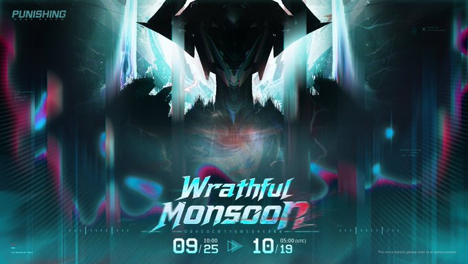 Emerson_vln's tweet photo. 🤖PUNISHING GRAY RAVEN🤖
Wrathful Monsoon | Event Starting Soon 💫
New boss stages await. Face the unknown head-on.  

[Event Duration] 🗓️
2026/9/25 10:00 - 2026/10/19 05:00 (UTC)  

[Requirement] Commandant Lv.40 or above⚖️ https://t.co/jwi3uSCr2H