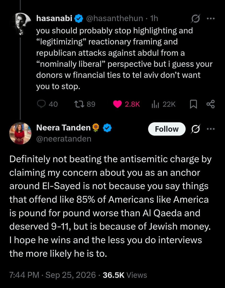 KweenInYellow's tweet photo. Neera could absolutely humiliate Hasan by revealing that many of CAP's donors are actually Muslim Gulf State dictators and Christians like the Walton family. 😌 https://t.co/bjT75i9ceI