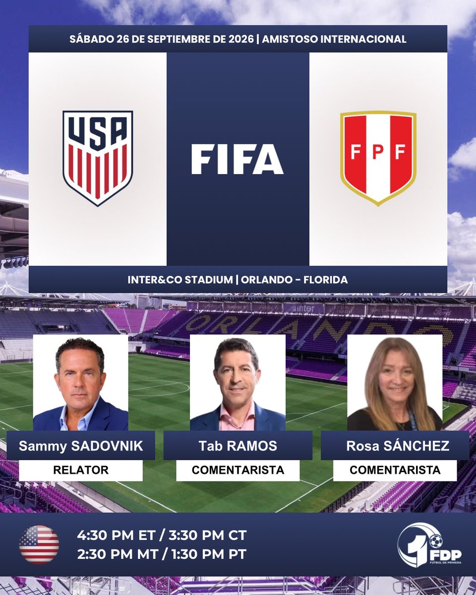 ProgramacionUS's tweet photo. ⚽️ #Amistoso | #EstadosUnidos 🇺🇸 vs. #Perú 🇵🇪
🎙️Relator: @sadovnik1965
🎙️Comentaristas: @RamosTab - @RosaBeatrizSW
📻 @fdpradio 🇺🇸
💻📱@fdpradio en @YouTube - https://t.co/nTNfXZFtKK 🇺🇸
#️⃣ #USMNT - #SomosFutbolDePrimera - #USAvsPER https://t.co/ppSktZigiv