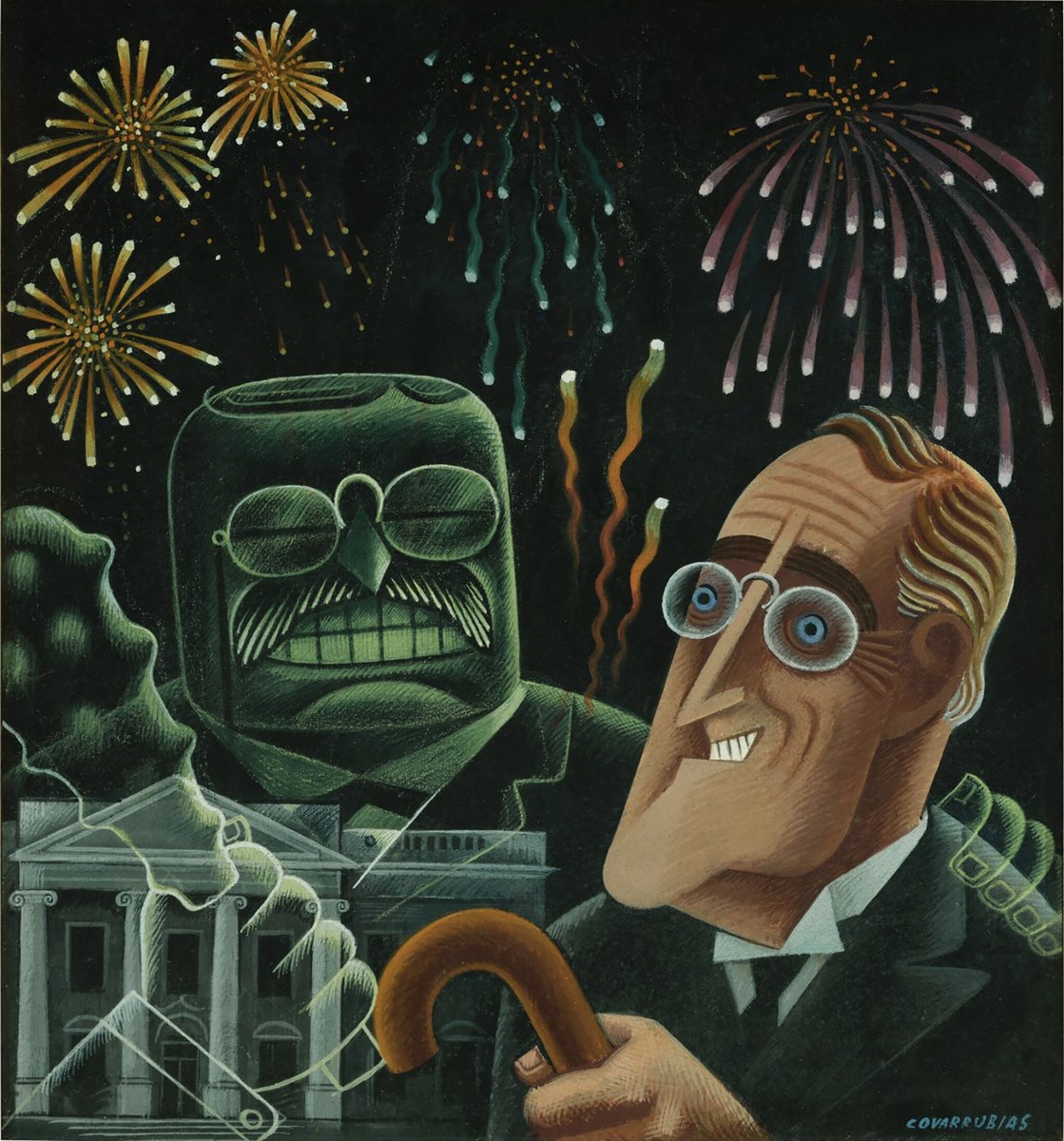 cartoonAday's tweet photo. FDR and his cousin by Miguel Covarrubias, 1933 https://t.co/DtcmdBmEQD
