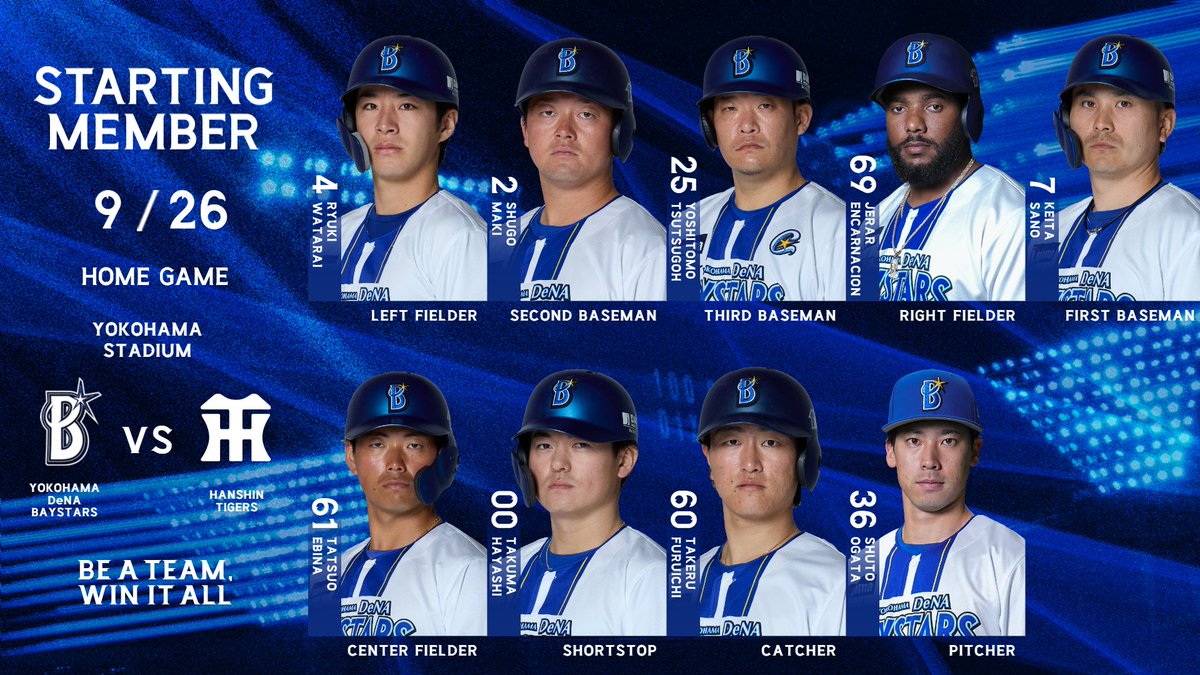 ydb_yokohama's tweet photo. 本日のSTARTING LINEUP. 

#限界のその先へ
#baystars https://t.co/3x4cGJqlLP