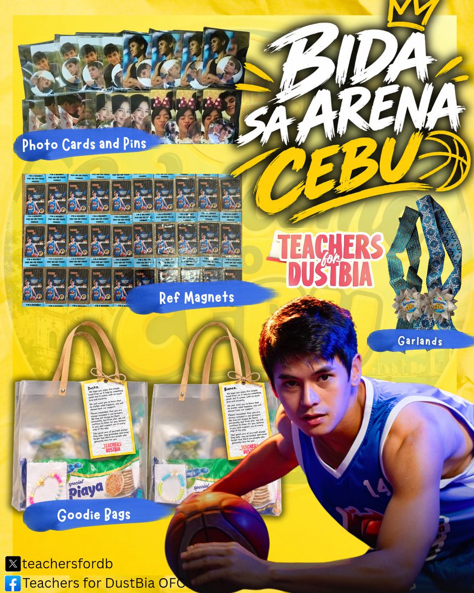 teachersfordb's tweet photo. CEBU, HERE WE COME!

A warm welcome to our very own Dustin Yu as he heads to Cebu for BIDA SA ARENA!

The Teachers for DustBia Official is all set and ready to show our full support! From our special goodies, photo cards, button pins and ref magnets to our endless cheers, we’re bringing our love and support all the way to the court! 

Let’s make this event extra special, Dudu! 

Play your heart out and enjoy every moment. We’re always here, cheering for YU! 

KITAKITS, CHEFFIES!