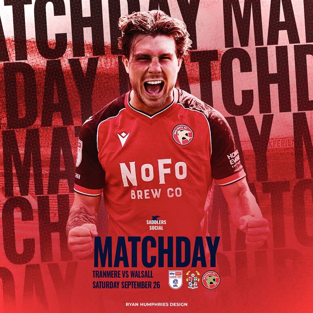 SaddlersSocial's tweet photo. IT’S MATCHDAY! 🔴⚽️

The Saddlers take on Tranmere Rovers at Prenton Park with over 700 Walsall fans making the journey.

Let’s have some score predictions ⬇️ 
#wfc #saddlers #uts #walsallfc #leaguetwo #efl https://t.co/30ZzZg4jFS
