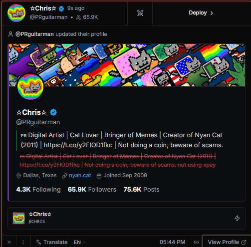 Frank_67x's tweet photo. Prguitarman just removed "not using xpay" from his bio, can we finally send him a Nyan Cat with PAID to him? @PRguitarman

He never got paid for his work on Nyancat https://t.co/iwD24wTwb7
