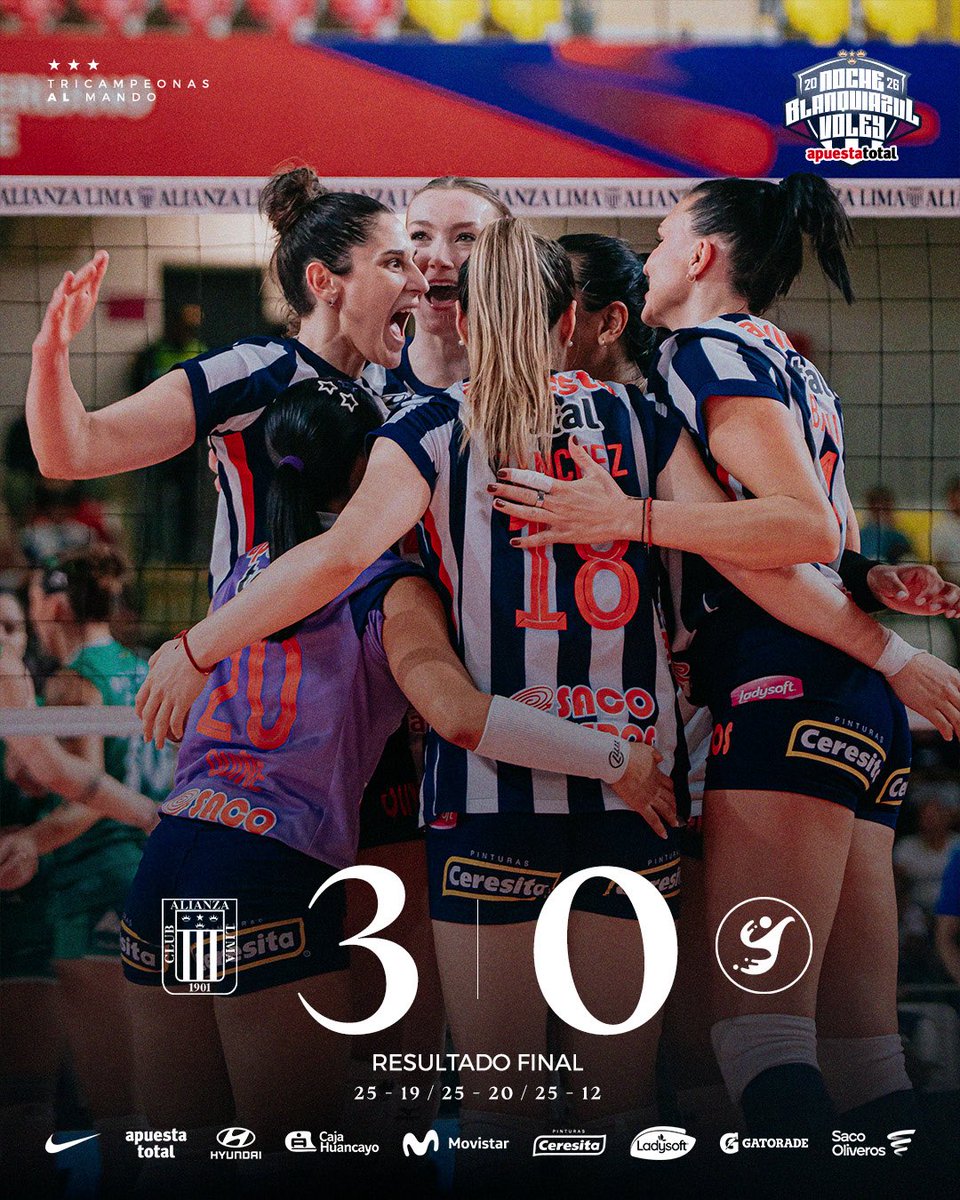 AlianzaLimaVB's tweet photo. ⏱️🏐 ¡𝑭𝑰𝑵𝑨𝑳 𝑫𝑬𝑳 𝑷𝑨𝑹𝑻𝑰𝑫𝑶!

🏆: Noche Blanquiazul Voley @apuestatotalof 

@AlianzaLimaVB  3️⃣ | 25 - 12 | 0️⃣ CAV Esquimo

Aquí comienza nuestro camino. 💙🙌🏾
¡Arriba Alianza, Toda la Vida! 👏🏾 https://t.co/Dr5RTSx06O