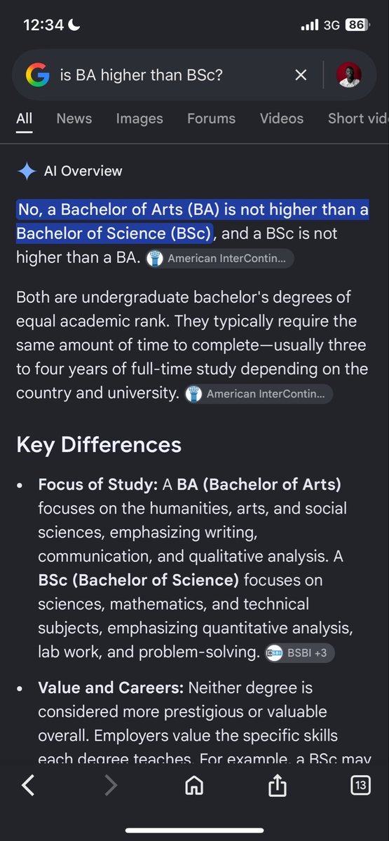 TheBodycunt's tweet photo. @dudewithdoings @Murphy_Talks Well, Google had this to say. Both BA and BSc are undergrad degrees if the same value, same as MA and MSc. Once it goes beyond that, then we can have the hierarchy conversation. https://t.co/x430HDqVWf
