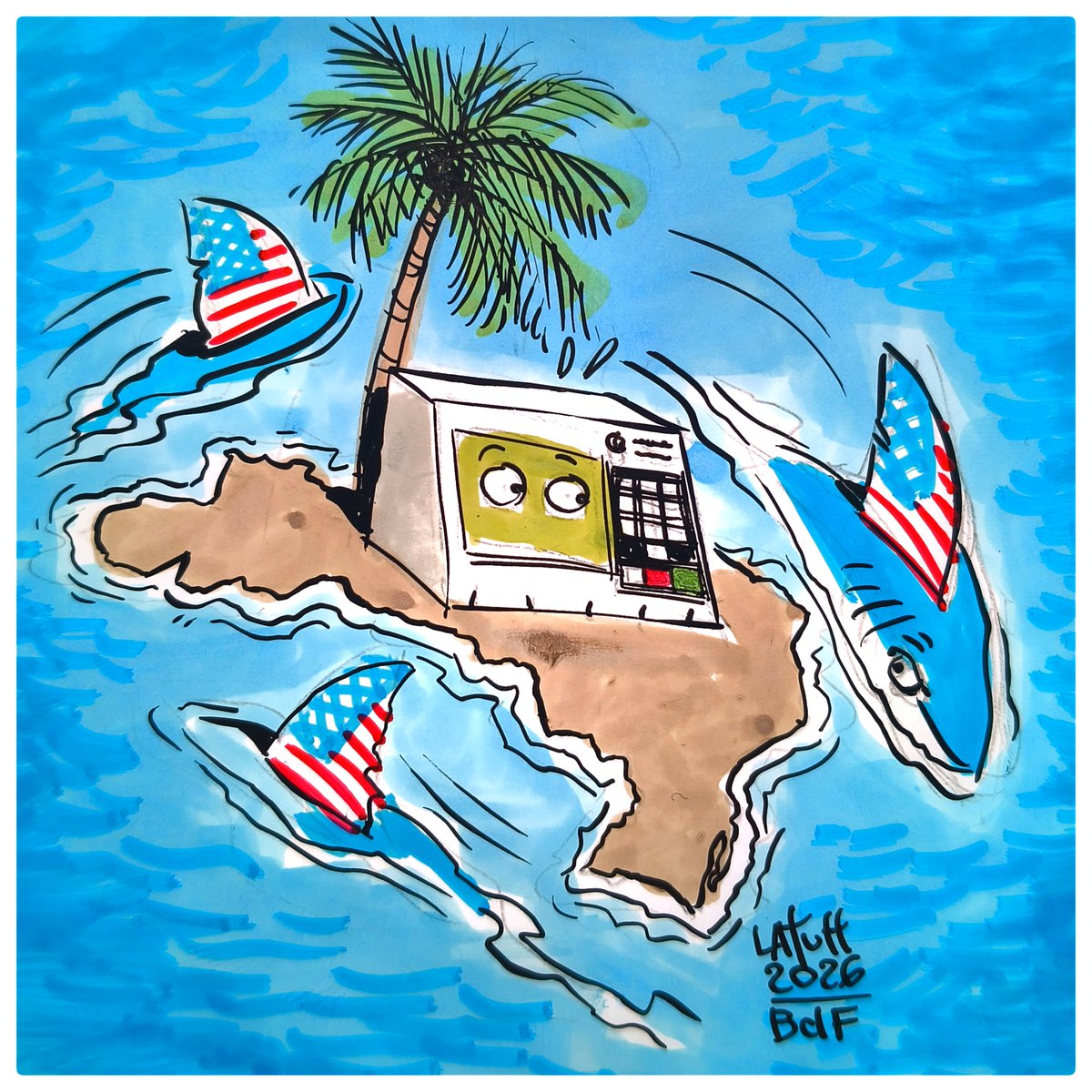LatuffCartoons's tweet photo. ブラジル情報庁（ABIN）は、ブラジルの選挙に対する米国の干渉という「極めて重大な」リスクについて警告している。 https://t.co/W99m6q0VTQ