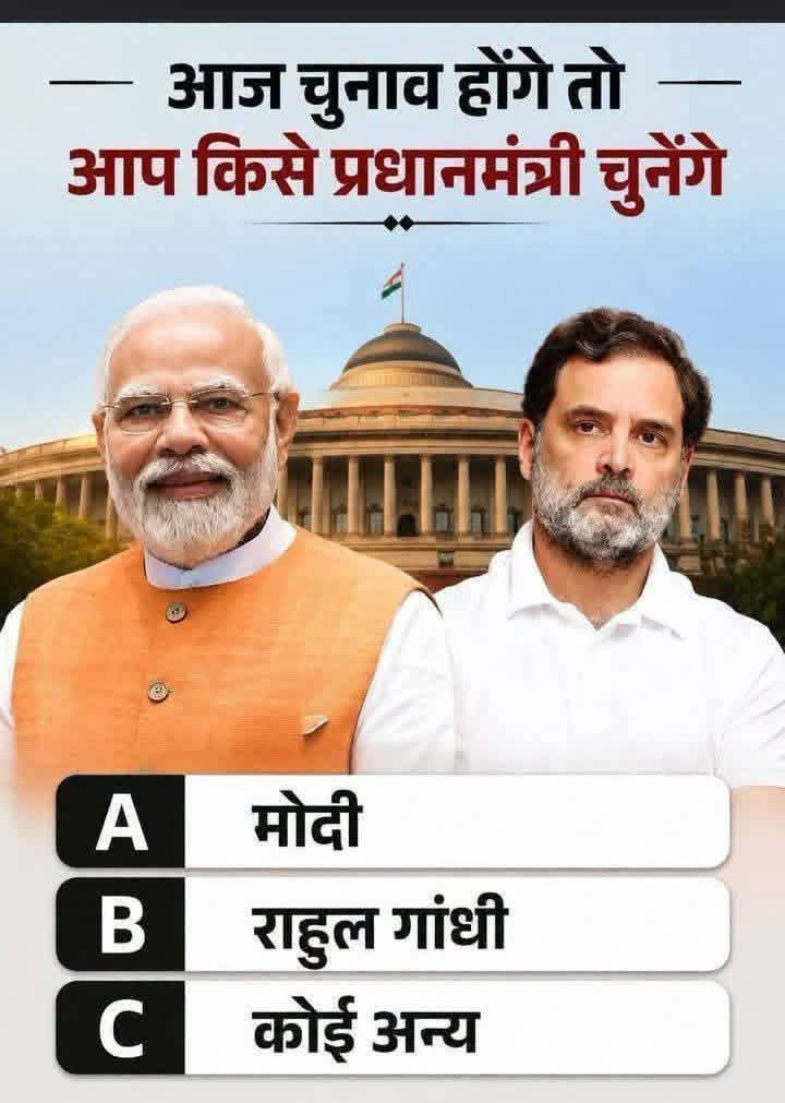 MathurSunn69674's tweet photo. 2029 के लिए सबसे बड़ा सर्वे कौन बनेगा प्रधानमंत्री ??
1. नरेंद्र मोदी 
2. राहुल गांधी
#AbhijitDipke #CJPProtest #cjp_पार्टी  
#JantarMantar #NarendraModi #cjp  
#RahulGandhi #ChhatronKiGoonj https://t.co/JkE9MJSgiY