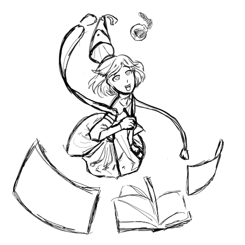 edenstrangee's tweet photo. i cant think of anything to draw around her instead of books and paper aughhhh GIMME IDEAS. NOW. #witchhatatelier #Δ帽子 https://t.co/vjJfPjdDeh