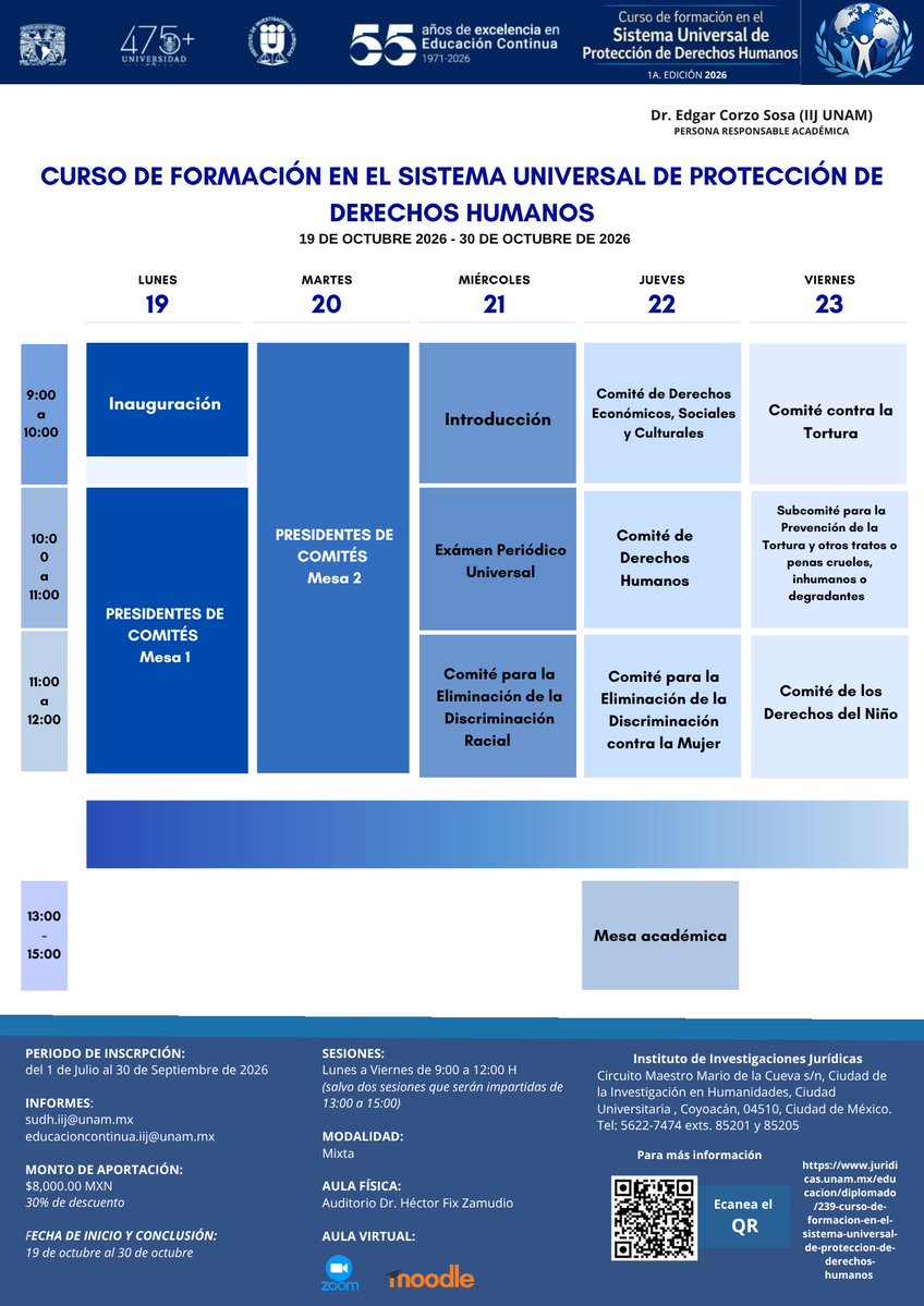 IIJUNAM's tweet photo. ¡El Sistema Universal de Protección de Derechos Humanos a tu alcance! 🌍✨

Aprende junto a especialistas de la ONU a analizar los retos globales y la defensa de los DDHH desde una visión práctica y rigurosa.

🗓️ 19 al 30 de oct | 9:00 h
Inscríbete aquí: https://t.co/aj1mNL4clt https://t.co/mxqtX3ZfUI