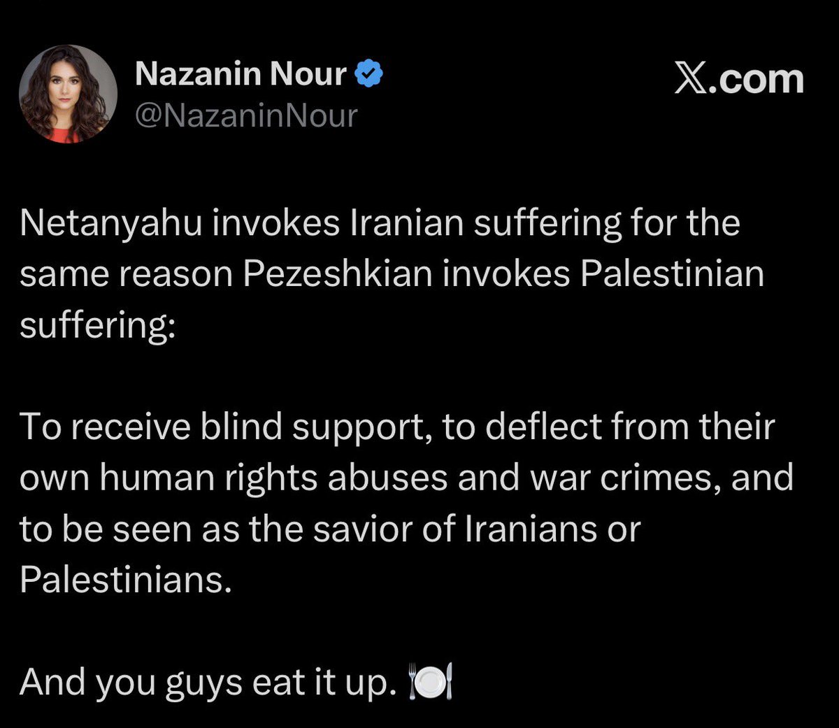 NiohBerg's tweet photo. Here is my open invitation to everyone who keeps trying to frame Israel and the islamic regime as the same thing:

1) Go protest Netanyahu in Tel Aviv

2) Go protest the IRGC in Tehran

Then compare your two experiences for the rest of the class, that is if you even survive number 2.