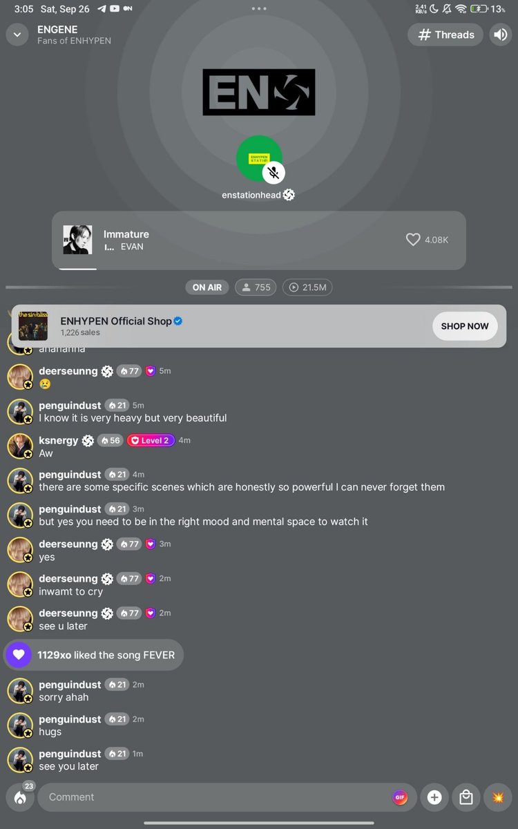 wonchunoona's tweet photo. My friend just were doing her thesis while streaming on SH... but she wonder why the song wasn't played. Then she checked the SH and found Evn's song there. Not just one song, one album.

Btw, she just took these proof because the admin played Enha's song again. https://t.co/kfLuPJnUkf