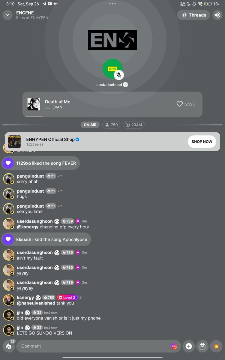 wonchunoona's tweet photo. My friend just were doing her thesis while streaming on SH... but she wonder why the song wasn't played. Then she checked the SH and found Evn's song there. Not just one song, one album.

Btw, she just took these proof because the admin played Enha's song again. https://t.co/kfLuPJnUkf