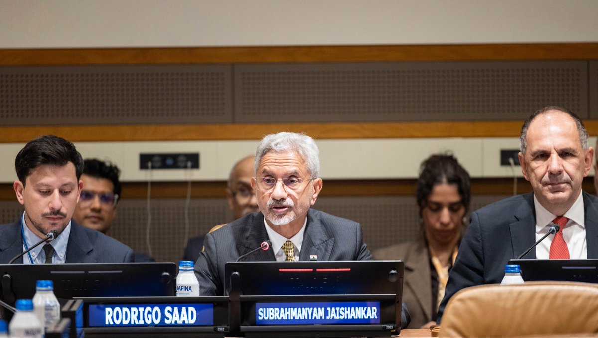 DrSJaishankar's tweet photo. Pleased to co-chair the event on ‘AI in the Context of International Peace & Security, with an Emphasis on Maritime Security’, alongside FM George Gerapetritis of Greece.

➡️ Emphasized the need to harness the possibilities offered by AI, anticipate its consequences and mitigate its risks. This calls for an approach that enables innovation while remaining conscious of its security implications.

➡️ Shared that the New Delhi Declaration emphasises democratic access to AI resources, building secure and trustworthy systems, investing in human capabilities and harnessing AI for economic growth & social good.

➡️ Highlighted that in the maritime domain, AI can enhance maritime domain awareness, search & rescue, disaster response, identification of suspicious activity and resilience of ports & critical infrastructure. At the same time, it can enable sophisticated reconnaissance, vulnerability mapping & cyber operations targeting vessels, communication networks & undersea infrastructure.

➡️ Underlined that increasing autonomy in maritime systems raises questions of attribution, accountability & escalation, while also compressing decision making time.

➡️ Pointed out that in the maritime domain, the UN Charter & international law, including the law of the sea, remain essential frameworks governing State conduct. Greater transparency, confidence building, capacity development, technical cooperation & exchange of best practices are essential to ensure that AI is developed and used consistent with these principles.

➡️  Reaffirmed that AI and maritime security remain important priorities for India at the United Nations.

#UNHighLevelWeek