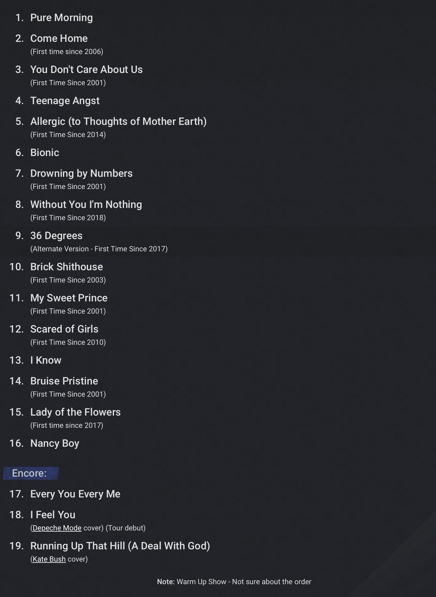 scaredofgrrrls's tweet photo. the warm up gigs set list! #placebotwt thoughts??? https://t.co/hS0nAbpqzN