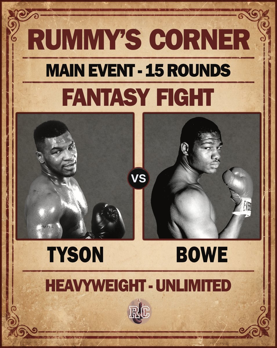 RummysCorner's tweet photo. 15 ROUNDS at Heavyweight: Mike Tyson vs. Riddick Bowe.
Ferocious peek-a-boo power vs. elite big-man infighting and reach. Who takes it?
State your case below! ππ₯
#Boxing #MikeTyson #RiddickBowe #RummysCorner https://t.co/M7GdDBwDSX