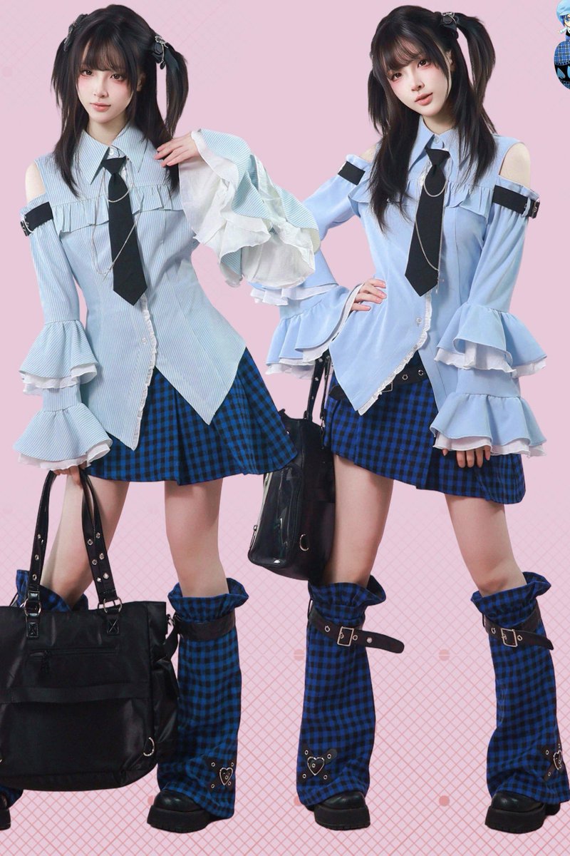 Belchic7's tweet photo. 🩵🖤サイバーパンク地雷制服コーデ🖤🩵 https://t.co/57moXkaCjf