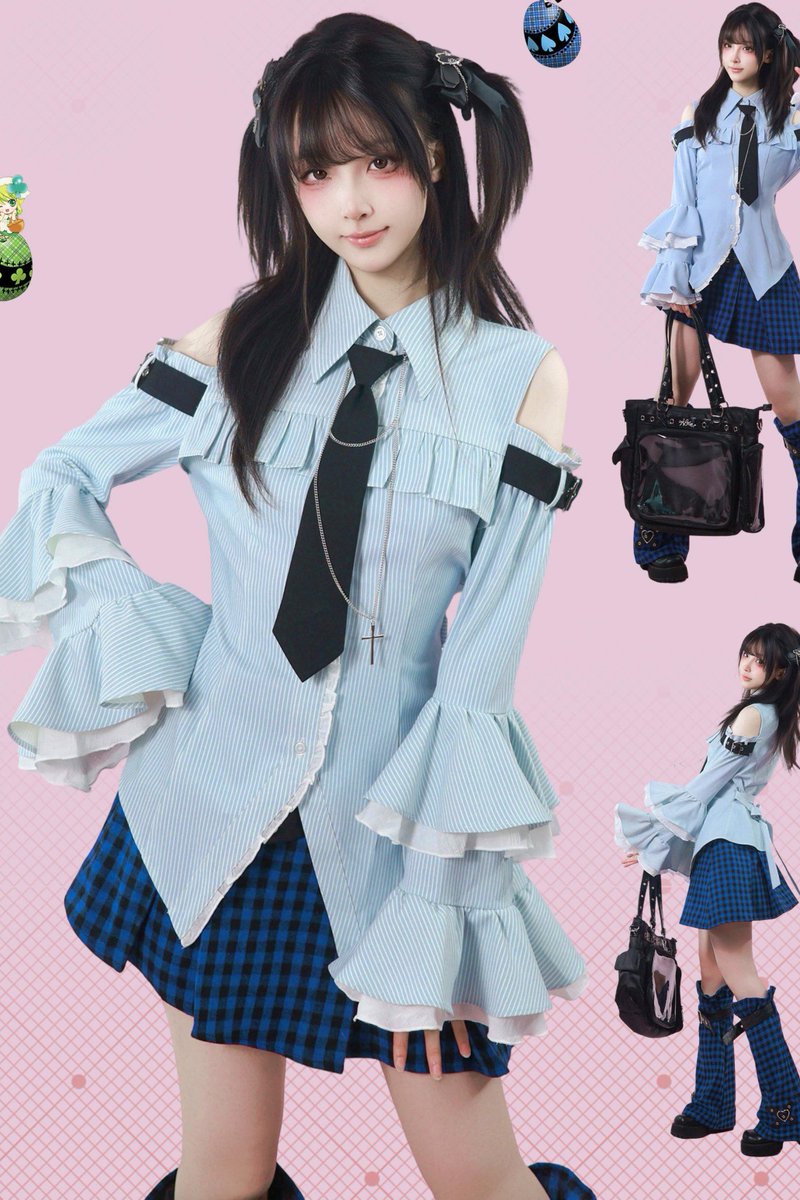 Belchic7's tweet photo. 🩵🖤サイバーパンク地雷制服コーデ🖤🩵 https://t.co/57moXkaCjf