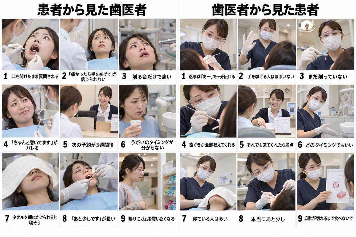 kaju_329's tweet photo. 歯医者
見えてる世界が違いすぎる。

←患者から見た歯医者　　　歯医者から見た患者→ https://t.co/Z7NzI8yz71