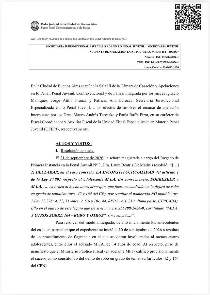 RodrigoMorabito's tweet photo. Una cuestión que no puede pasar inadvertida en la sentencia que revocó el fallo que declaró la inconstitucionalidad del art. 1 de la Ley 27.801 y que a continuación explico en este 🧵👇🏼 https://t.co/mjw2JtQHzG