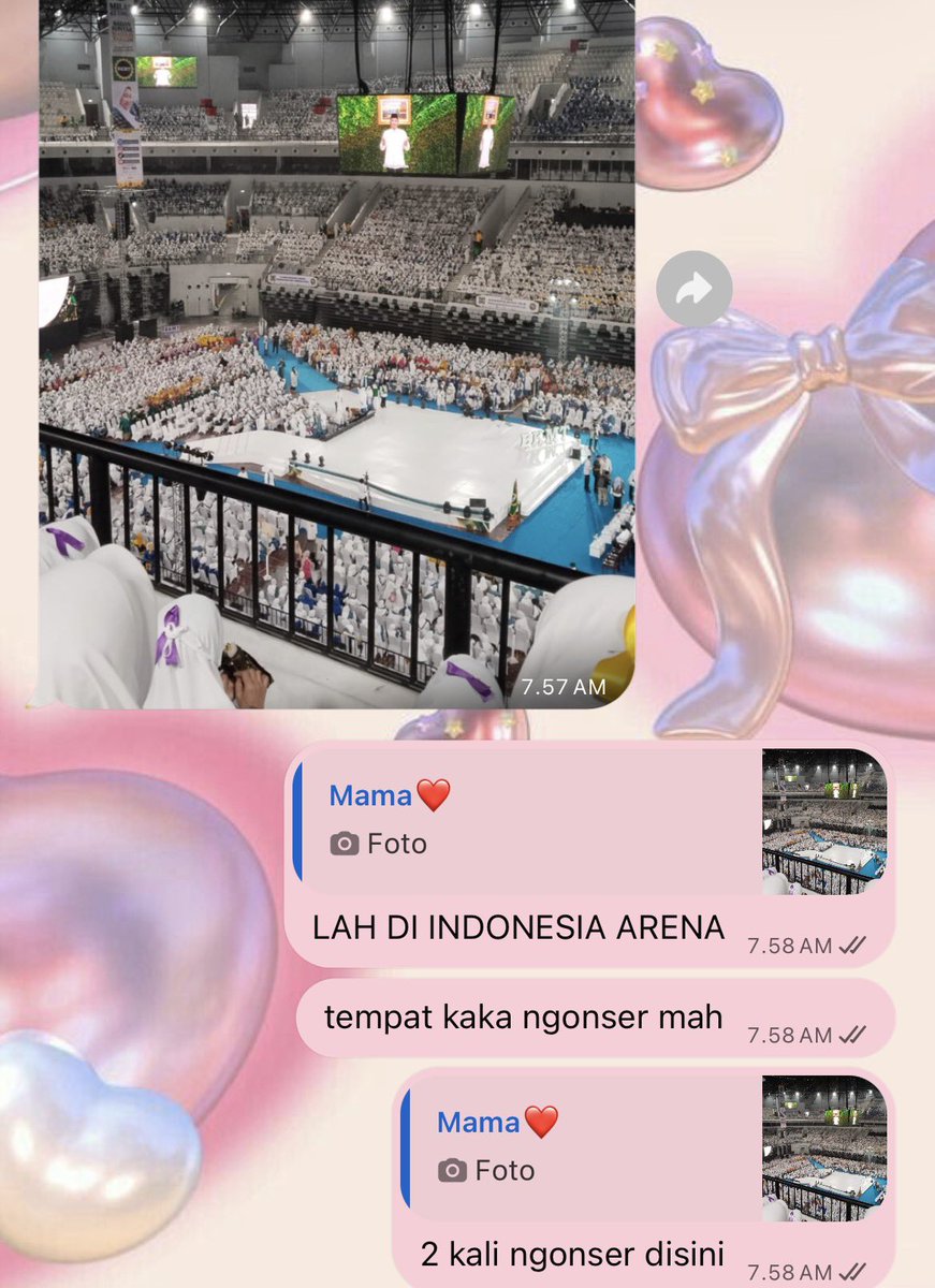aechsthetic's tweet photo. when mama lu acara pengajian di Indonesia Arena, sementara lu 2 kali kesini buat ngonser😭🙏 btw ini mama ku CAT berapa yah wkakakakak https://t.co/tktlhA1M5B
