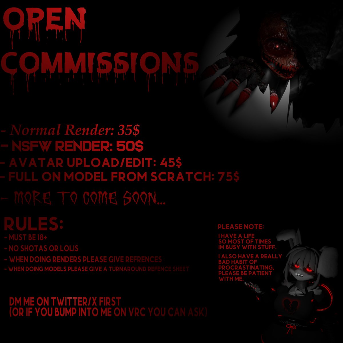 BrokenBun's tweet photo. Open Commissions yall ^w^

feel free to DM me on here or ask me on vrc :p https://t.co/6inKHtacft