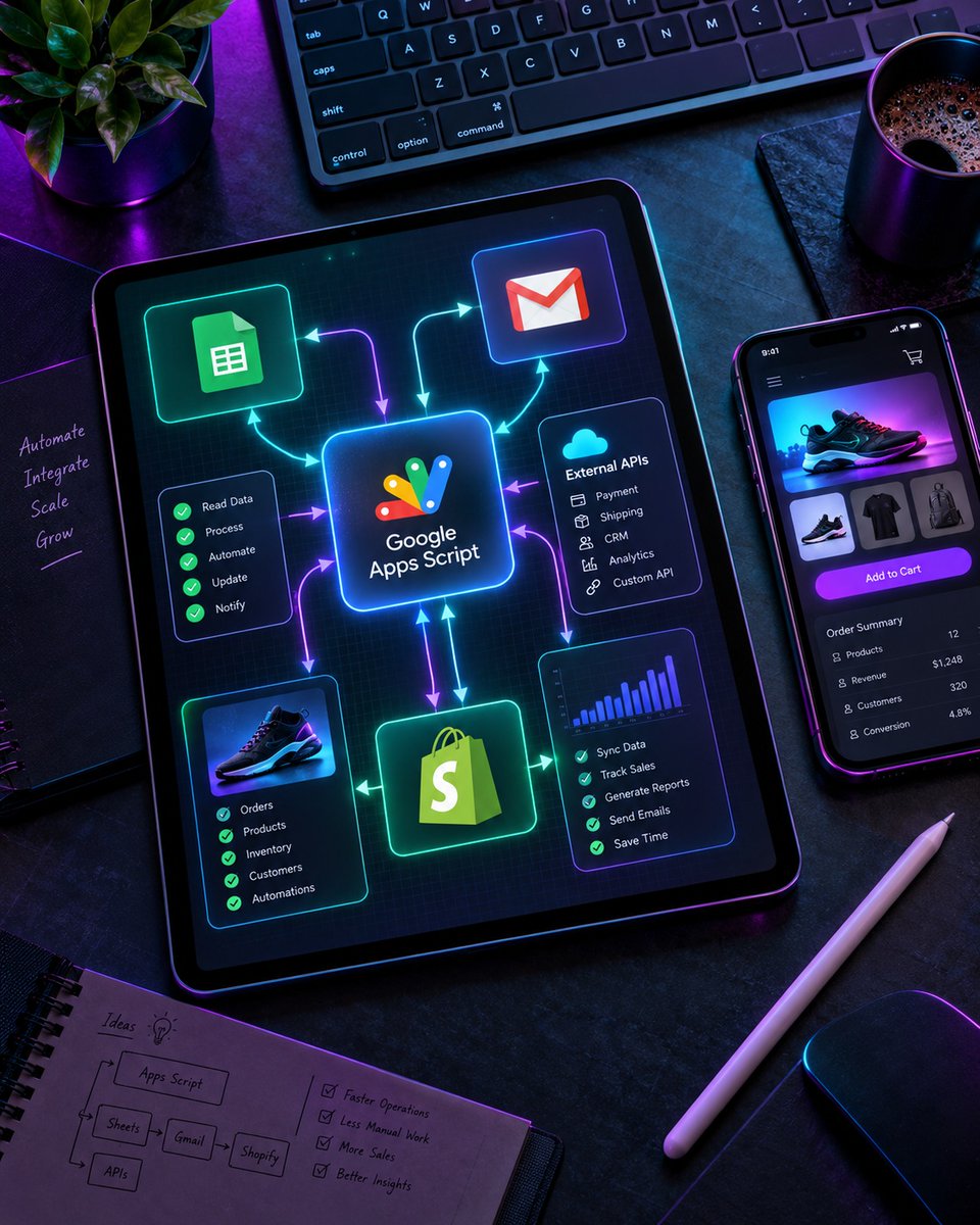 noahmoore4vopwt's tweet photo. Your business shouldn’t need five disconnected tools for one simple task. Smart scripting connects Shopify, Google Sheets, Gmail, APIs, and reports into one efficient workflow. Services
• UI/UX design
• Shopify and e-commerce development
• https://t.co/MA9NYVipjw