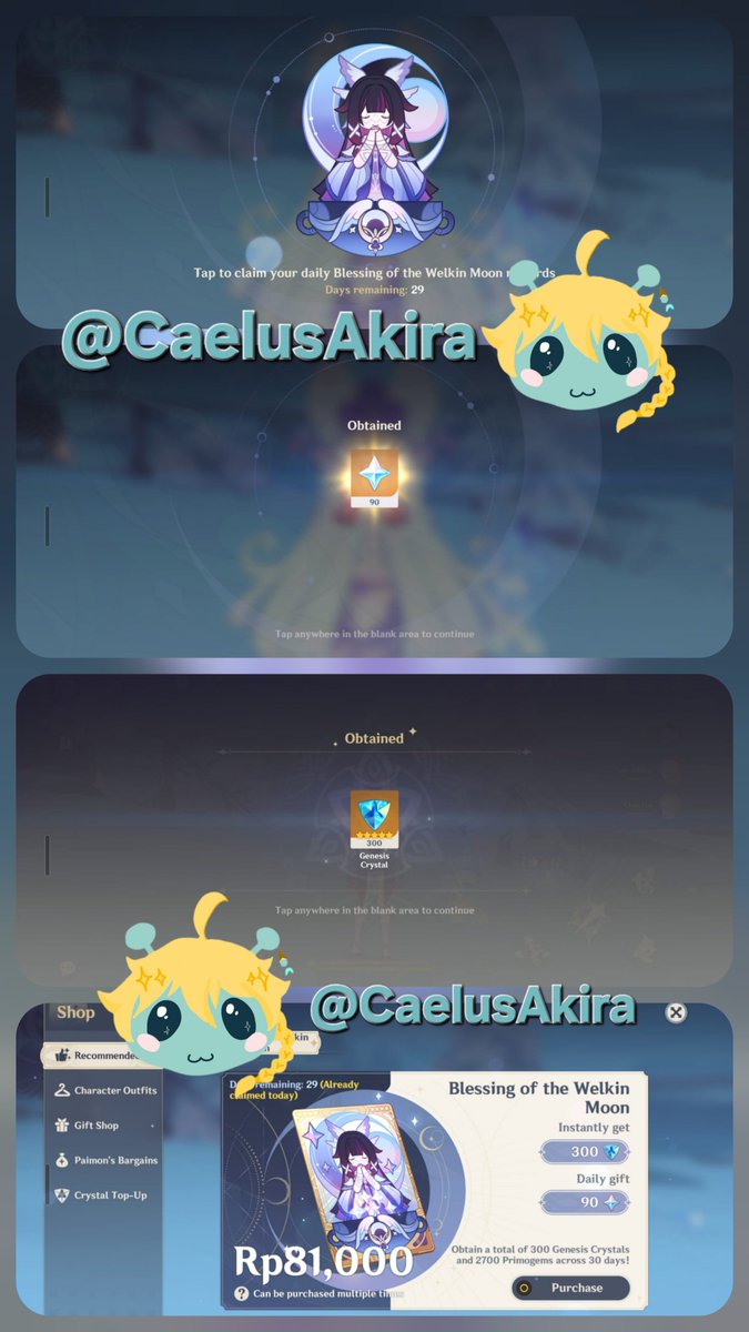 CaelusAkira's tweet photo. 22 ) ✨️Blessings of The Welkin Moon - Monthly Pass Genshin Impact ( Welkin - GI )  ✨️ 

Payment 26 September 2026 

- Invoice &amp; Transaction Proof 
- Payment Via Gopay

Thank you! 😊 ✨️ https://t.co/uDQEzer3cA