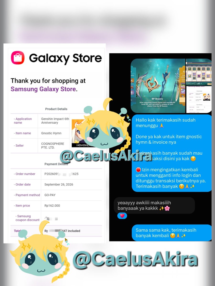 CaelusAkira's tweet photo. 23 ) ✨️Gnostic Hymn Genshin Impact - Battle Pass (BP) GI  ✨️ 

Payment 26 September 2026 

- Invoice &amp; Transaction Proof 
- Payment Via Gopay

Thank you! 😊 ✨️ https://t.co/2ZjCBu3djq