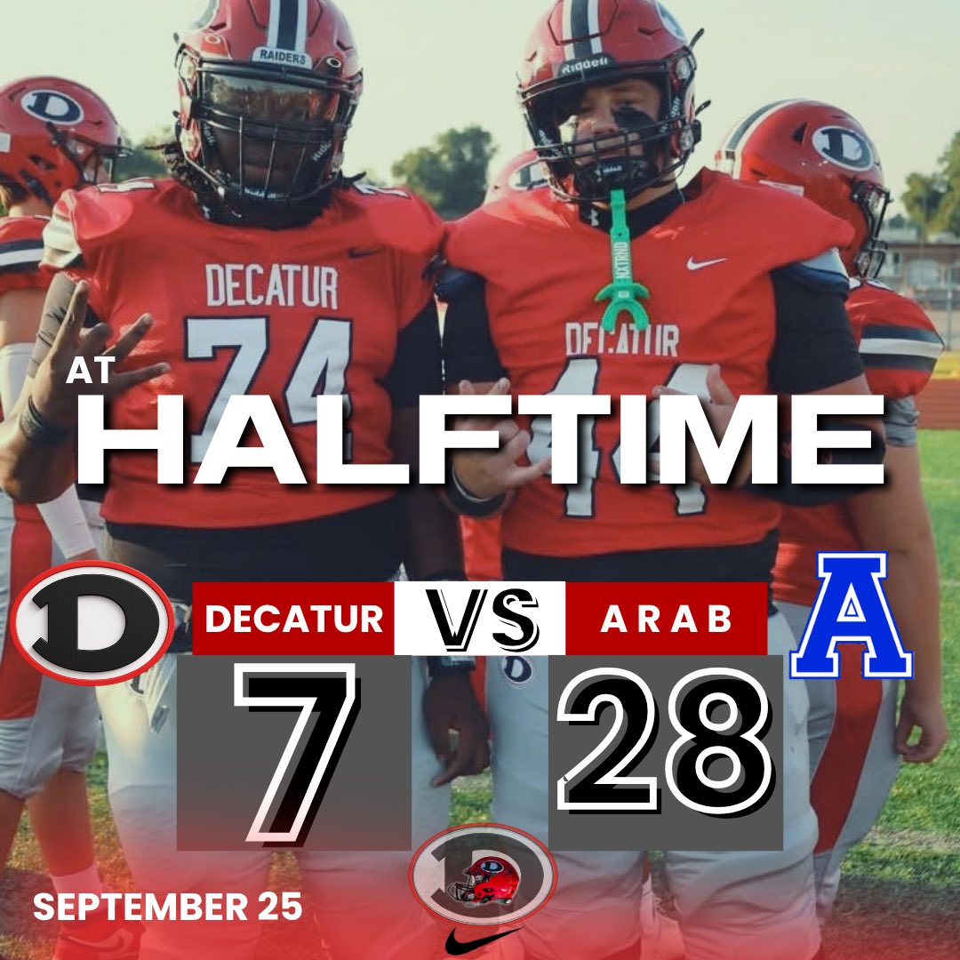 dhsfoot_ball's tweet photo. Decatur 7 Arab 28 at halftime https://t.co/WHYDtvsIYh