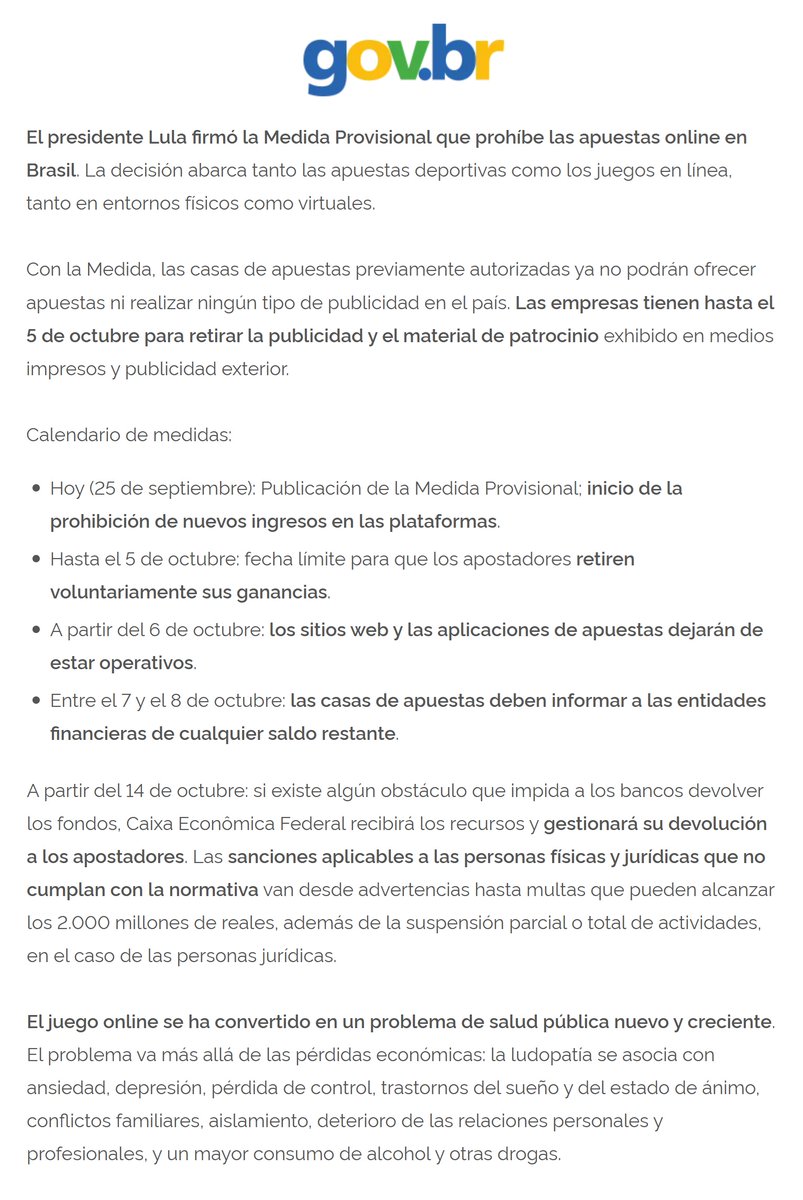 porquetendencia's tweet photo. "Lula":
Porque firmó una medida que prohíbe las apuestas online en Brasil https://t.co/3QBTbQpr8f